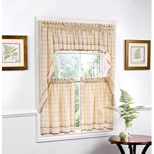 Kitchen Curtain Set, Swag, Valance, 24" Tier Pair, Adirondack Toast